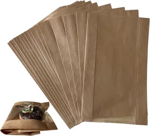 100 Pcs cozymomdeco Korean Made Bakery Bags with Window, Paper Sandwich Bags, Donut To Go, Bakery for Treat, Snack, Cookie Packaging (Brown) (Large)
