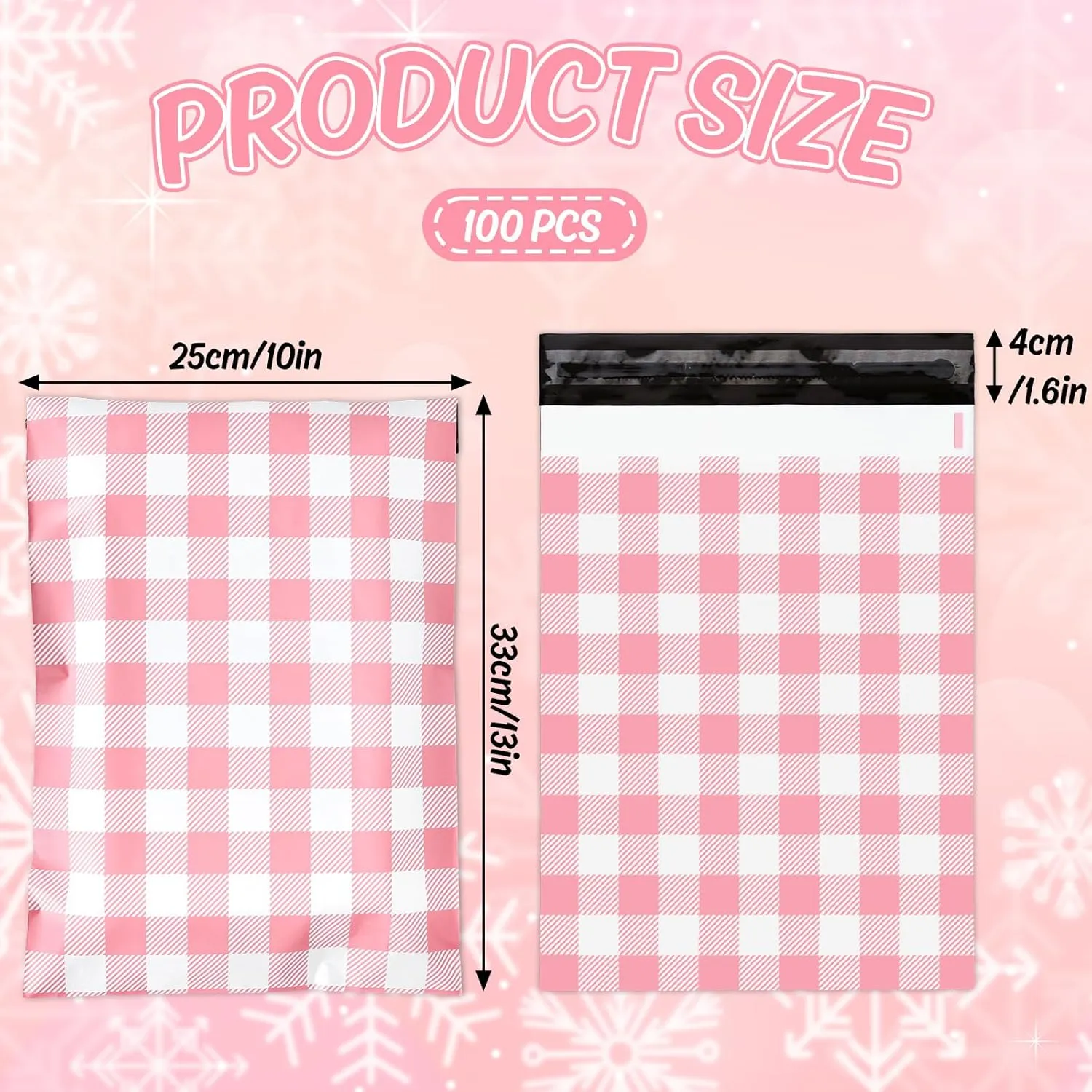 100Pcs 10 x 13in Easter Poly Mailers Pink and White Buffalo Paid Packing Bags with Self-Sealing Gift Wrap Envelope for Small Business Boutique Clothing