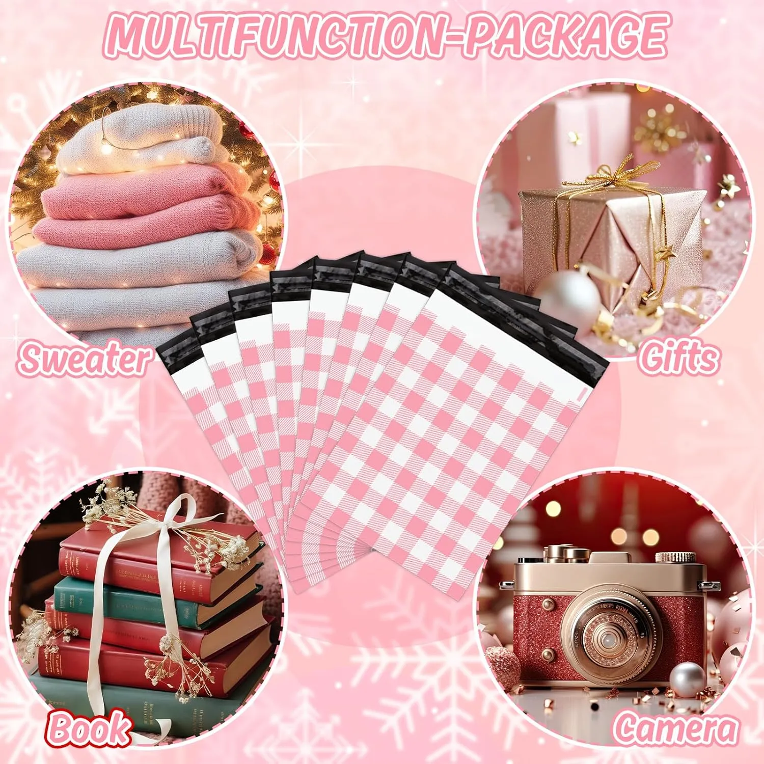 100Pcs 10 x 13in Easter Poly Mailers Pink and White Buffalo Paid Packing Bags with Self-Sealing Gift Wrap Envelope for Small Business Boutique Clothing