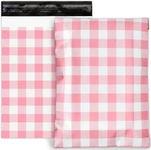100Pcs 10 x 13in Easter Poly Mailers Pink and White Buffalo Paid Packing Bags with Self-Sealing Gift Wrap Envelope for Small Business Boutique Clothing
