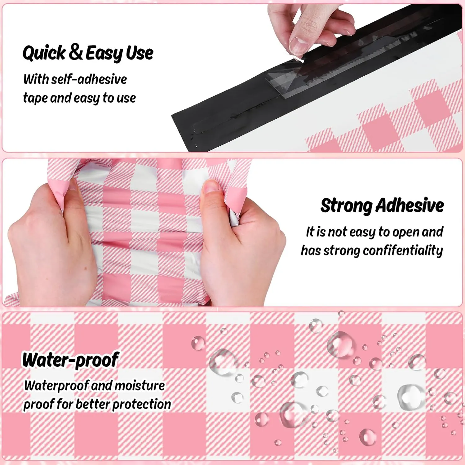 100Pcs 10 x 13in Easter Poly Mailers Pink and White Buffalo Paid Packing Bags with Self-Sealing Gift Wrap Envelope for Small Business Boutique Clothing