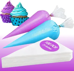 100PCS Large Piping Bags Set – Disposable Clear Pastry Bags 21 Inch Frosting Icing Triangle Bulk Cupcake Piping Disposable Transparent Plastic Baking Supplies