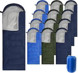 12 Pcs Camping Sleeping Bags Bulk 4 Seasons Warm Cold Weather for Homeless Waterproof Lightweight with Compression Bag Camping Gear Equipment for Adults Backpacking Hiking Travel