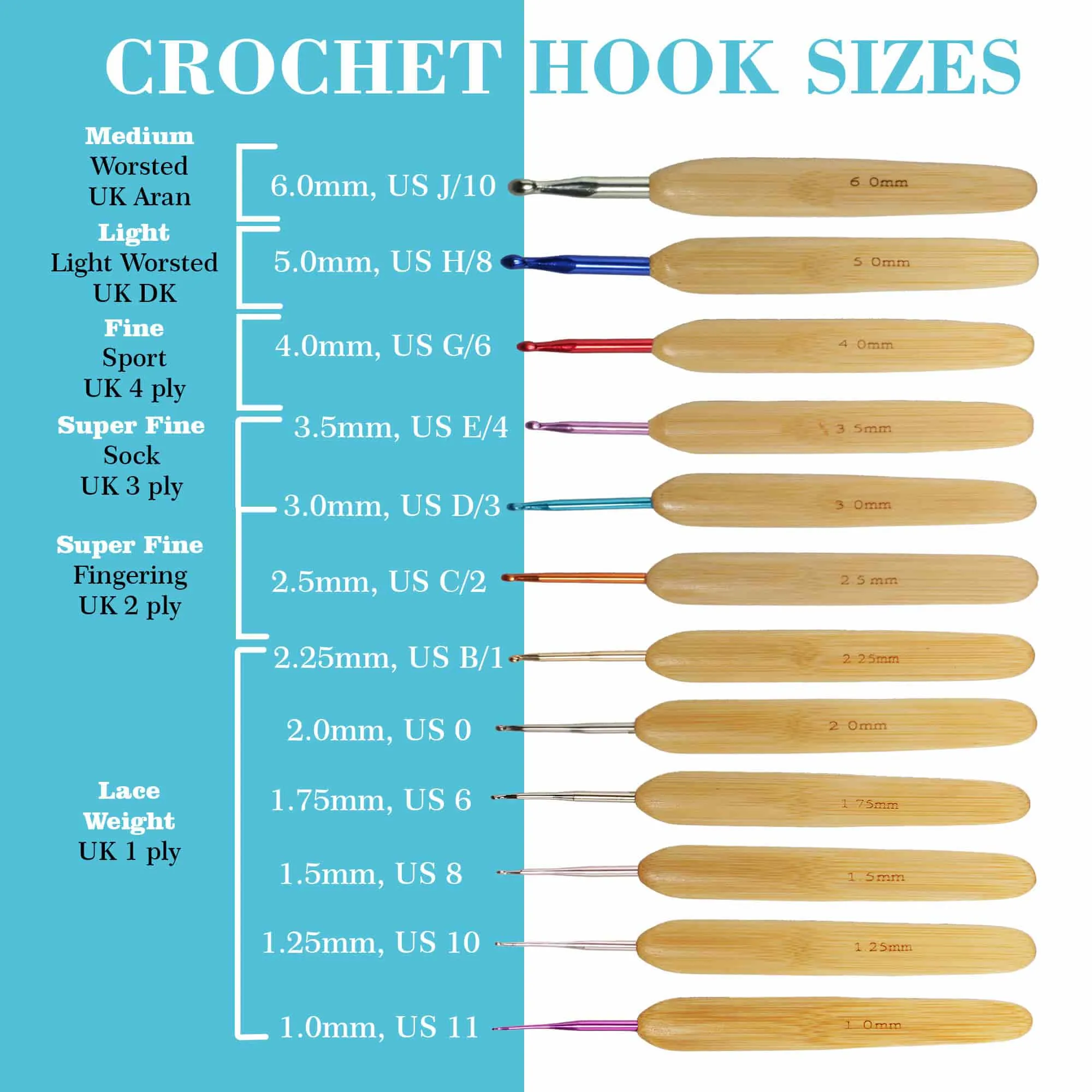12pc Steel Bamboo Crochet Hook Sets