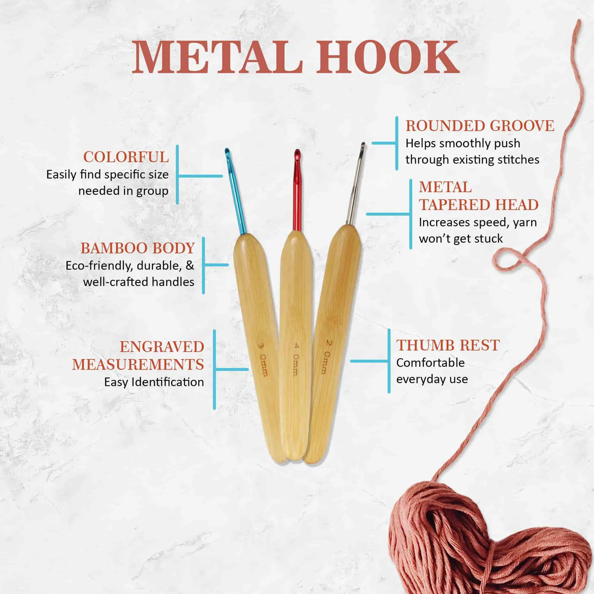 12pc Steel Bamboo Crochet Hook Sets