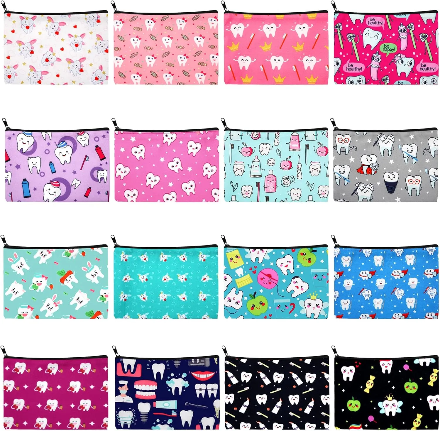 16 Pcs Teeth Makeup Bag Travel Cute Cosmetic Bag Dental Hygienist Gifts Dental Assistant Accessories Waterproof Cosmetic Pouch Multifunctional Toiletry Bag Accessories Organizer with Zipper for Women