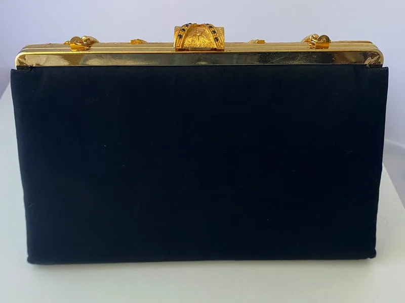 1950s AFTER FIVE Black Satin Clutch with Coin Purse