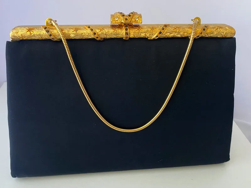 1950s AFTER FIVE Black Satin Clutch with Coin Purse