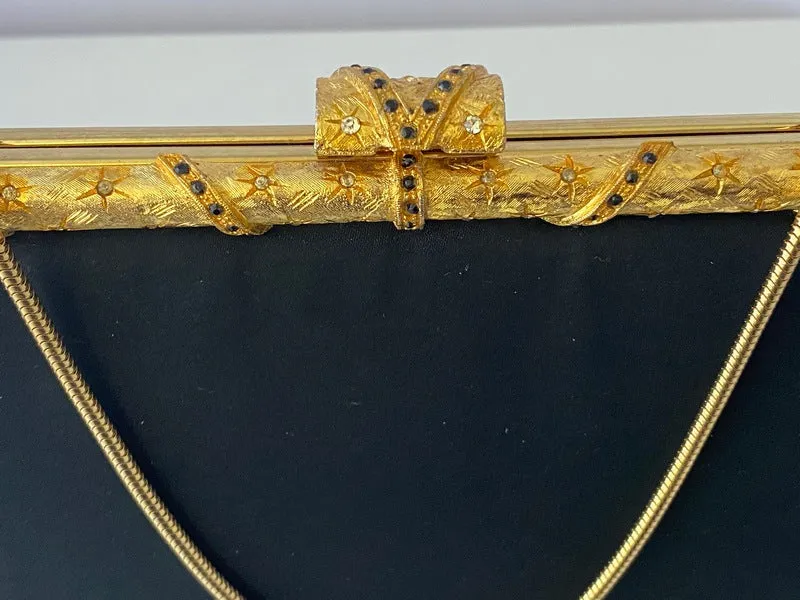 1950s AFTER FIVE Black Satin Clutch with Coin Purse