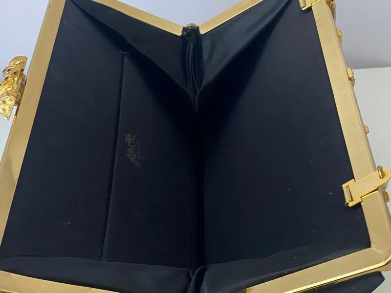 1950s AFTER FIVE Black Satin Clutch with Coin Purse