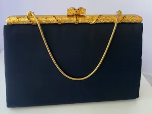 1950s AFTER FIVE Black Satin Clutch with Coin Purse