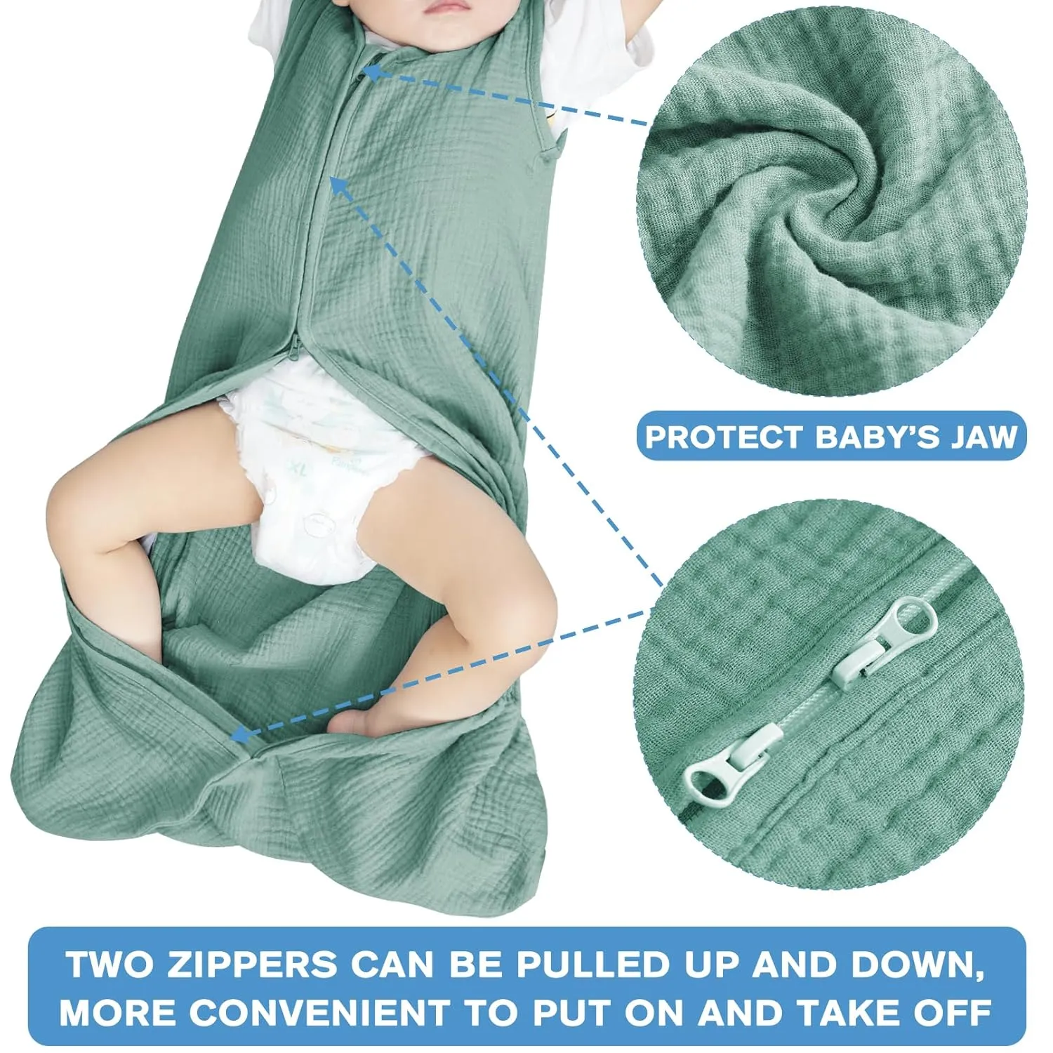 2 Pack Baby Sleep Sack 0-24 Months Baby Sleeping Bag 2-Way Zipper Toddler Wearable Blankets (Gray&Green TOG 0.3, Medium)