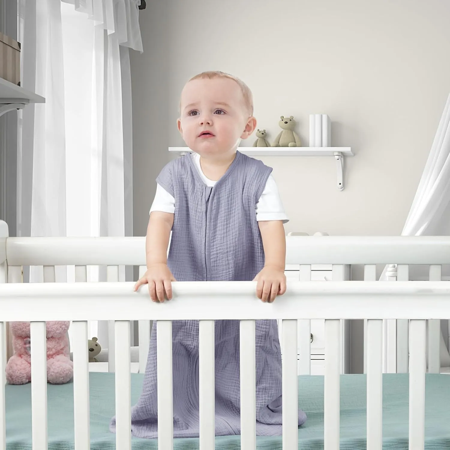 2 Pack Baby Sleep Sack 0-24 Months Baby Sleeping Bag 2-Way Zipper Toddler Wearable Blankets (Gray&Green TOG 0.3, Medium)