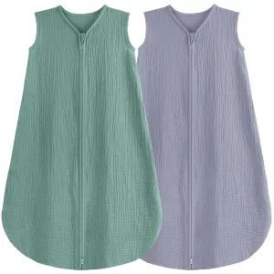2 Pack Baby Sleep Sack 0-24 Months Baby Sleeping Bag 2-Way Zipper Toddler Wearable Blankets (Gray&Green TOG 0.3, Medium)