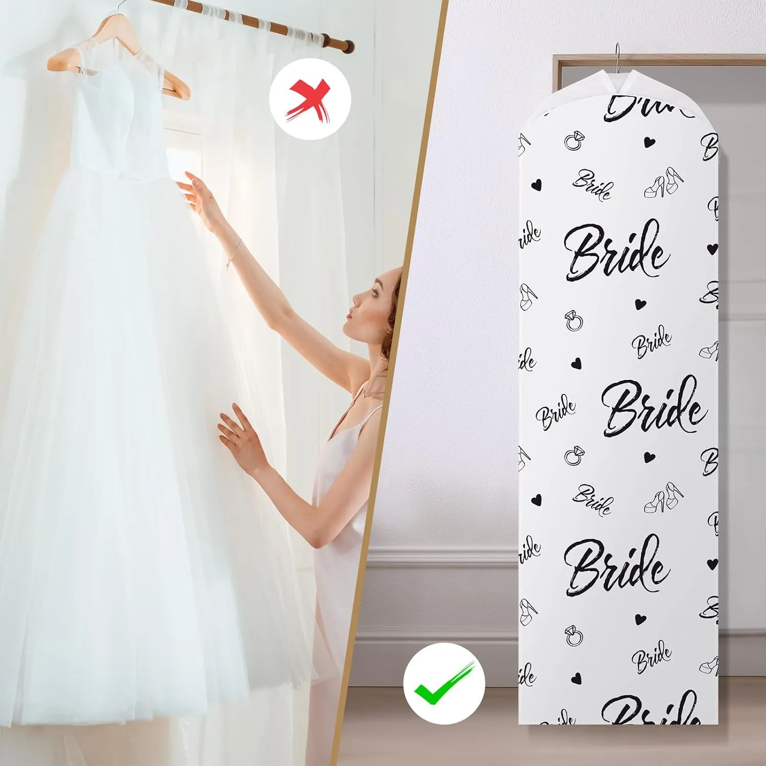 2 Pcs 70" Wedding Dress Garment Bag and 8" Gusseted Tote Bag Set for Wedding Garment Storage and Travel Prom