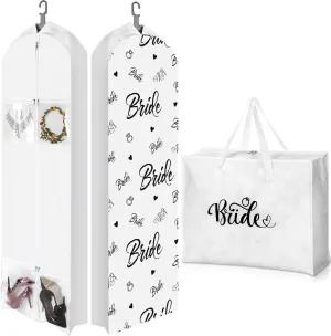 2 Pcs 70" Wedding Dress Garment Bag and 8" Gusseted Tote Bag Set for Wedding Garment Storage and Travel Prom