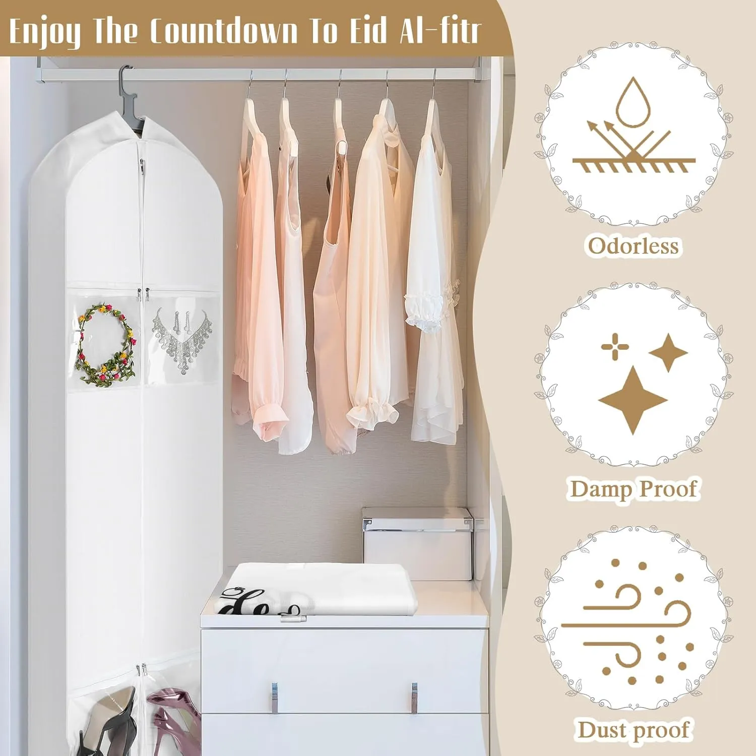 2 Pcs 70" Wedding Dress Garment Bag and 8" Gusseted Tote Bag Set for Wedding Garment Storage and Travel Prom