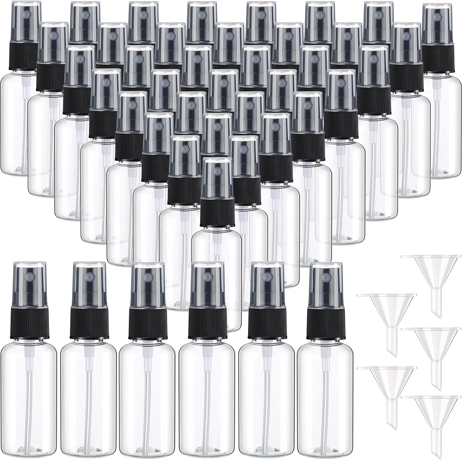 200 Pcs Mini Clear Spray Bottles 1 oz Plastic Empty Travel Bottle Fine Mist Small Spray Containers with 5 Pcs Funnels Refillable Liquid Travel Containers for Perfume Skin Toner Essential Oils