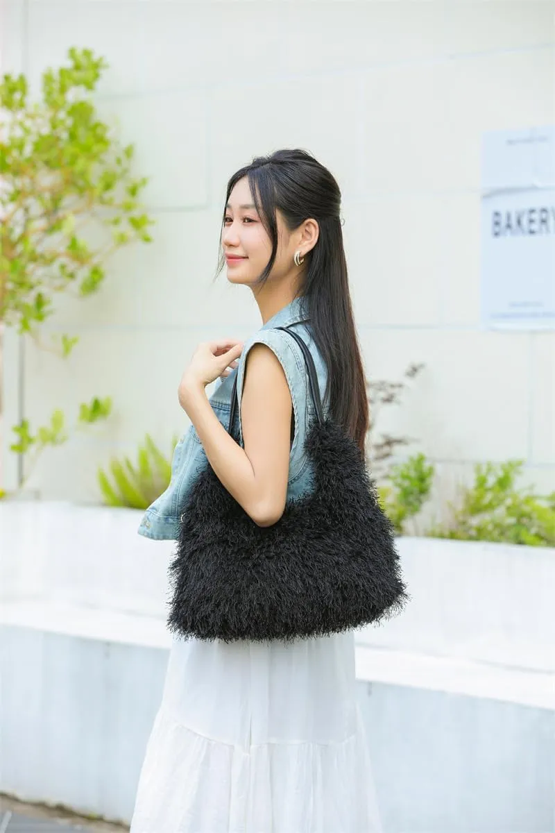 2024 Winter Women Bag Cute Tote Bags Y2k Purse Women's Shoulder Handbags Faux Fur Tote Bag Fluffy Satchel Handbags