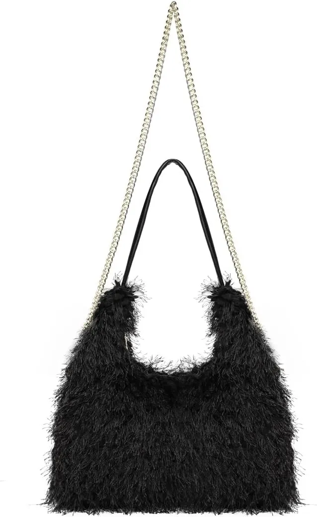 2024 Winter Women Bag Cute Tote Bags Y2k Purse Women's Shoulder Handbags Faux Fur Tote Bag Fluffy Satchel Handbags