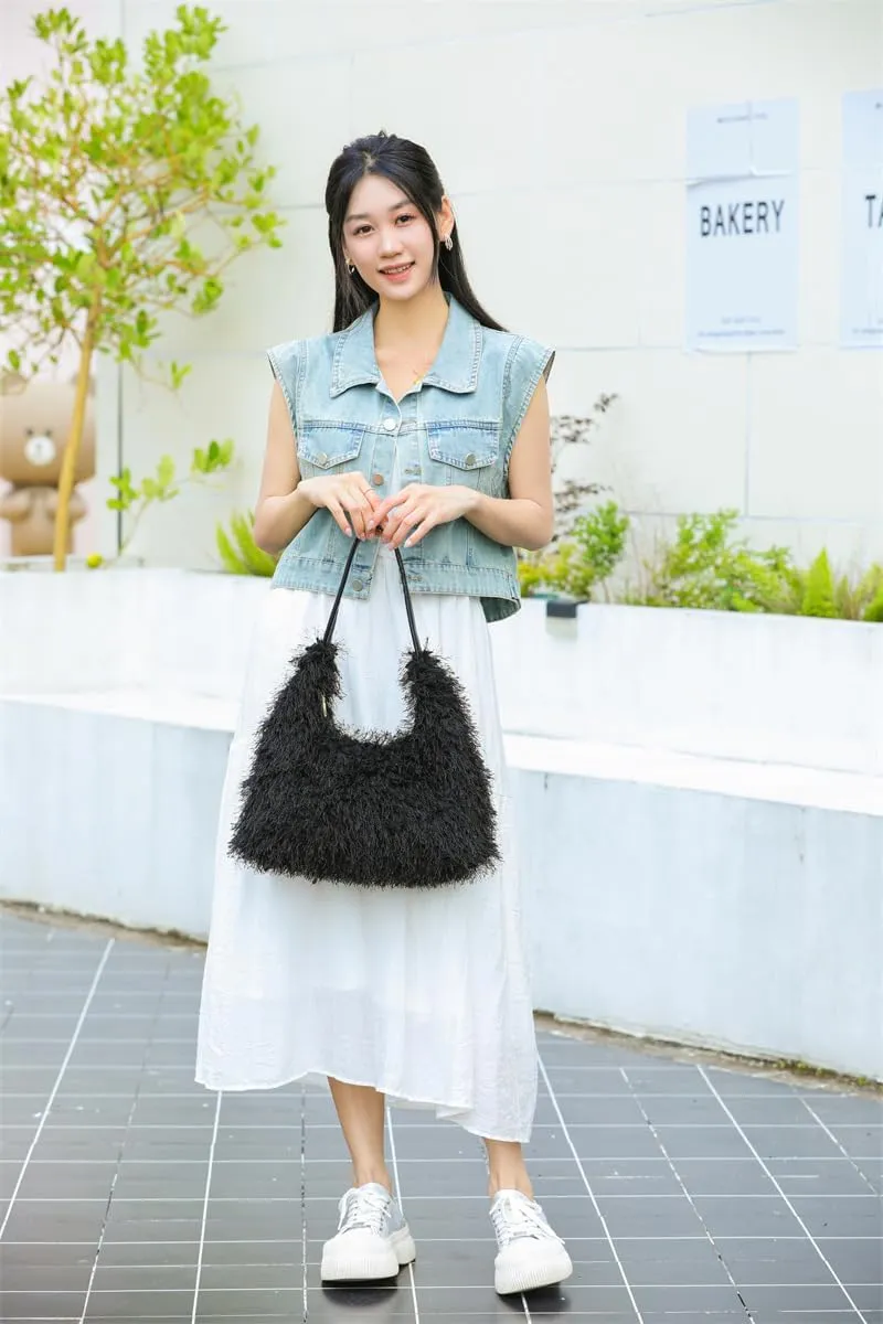 2024 Winter Women Bag Cute Tote Bags Y2k Purse Women's Shoulder Handbags Faux Fur Tote Bag Fluffy Satchel Handbags