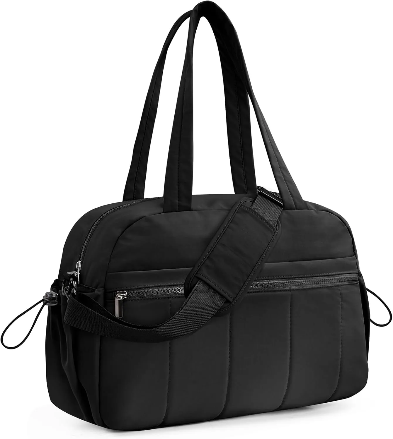 20L Puffer Gym Bag for Women Girls, Small Travel Duffle Bag with Wet Pocket, Quilted Carry On Weekender Bags, Black