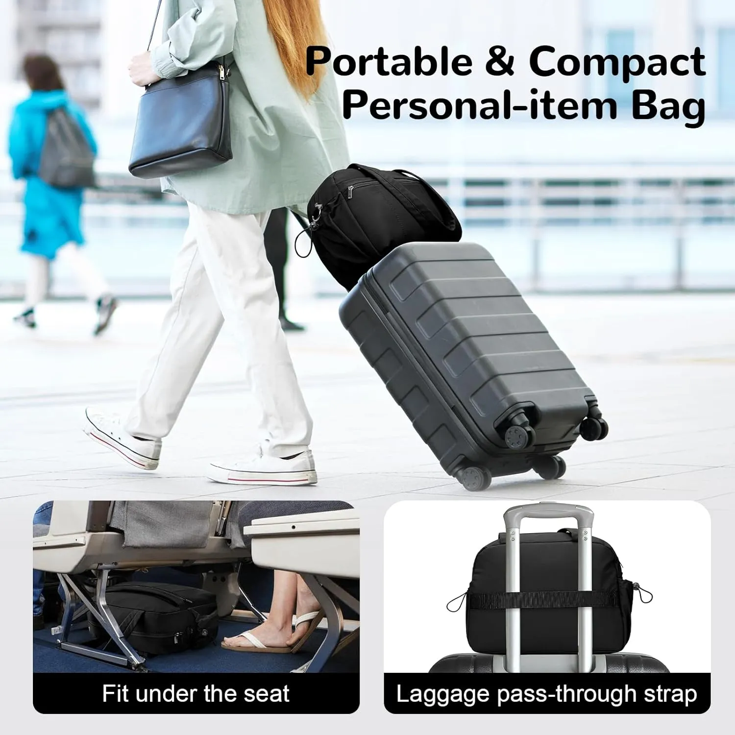 20L Puffer Gym Bag for Women Girls, Small Travel Duffle Bag with Wet Pocket, Quilted Carry On Weekender Bags, Black