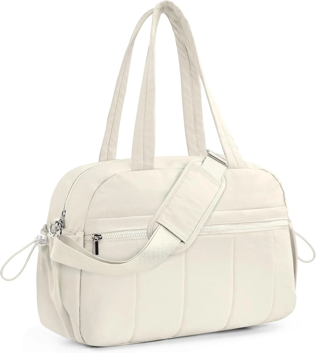 20L Puffer Gym Bag for Women Girls, Small Travel Duffle Bag with Wet Pocket, Quilted Carry On Weekender Bags, White