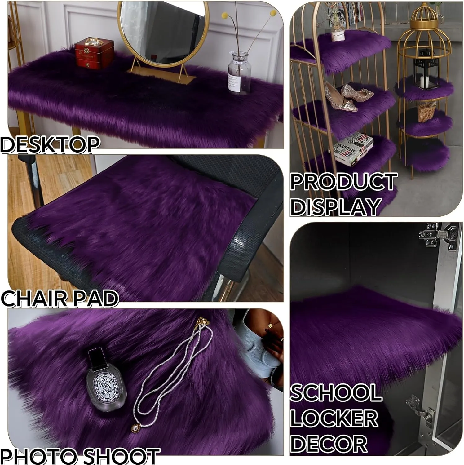 2Pcs 24×35 Inch Area Rugs Purple Soft Faux Wool Rectangle 2×3 Ft Area Carpets Fluffy Faux Sheepskin Rug Purple Background for Product Display Jewelry Watches Bags Desktop Photography Nail Art Desk Mat