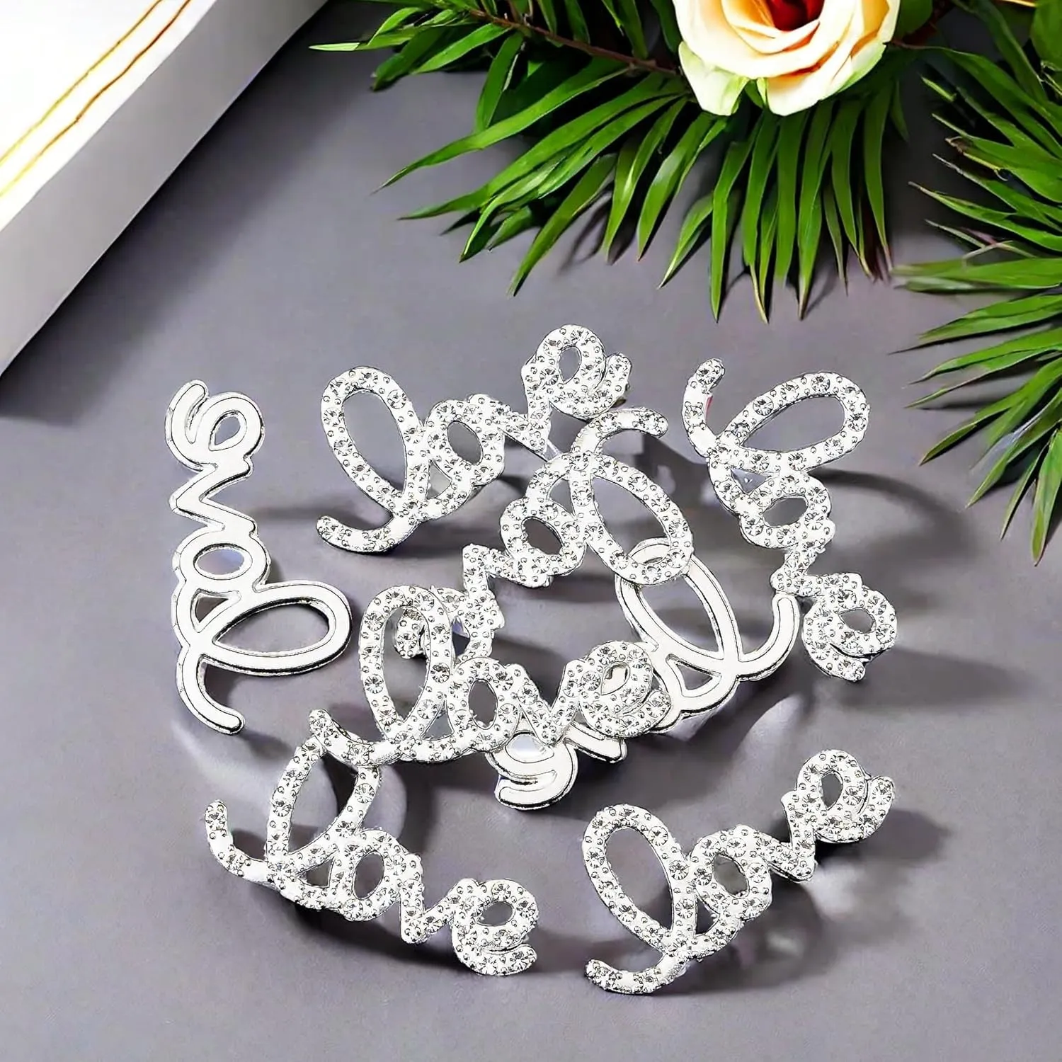 30 PCS Full Rhinestone Letter Love Embellishment Patch Phone Case Phone Back Beautification Decorations DIY Handicraft Accessories Gift Box Clothes Bag Flower Decor (Silver)