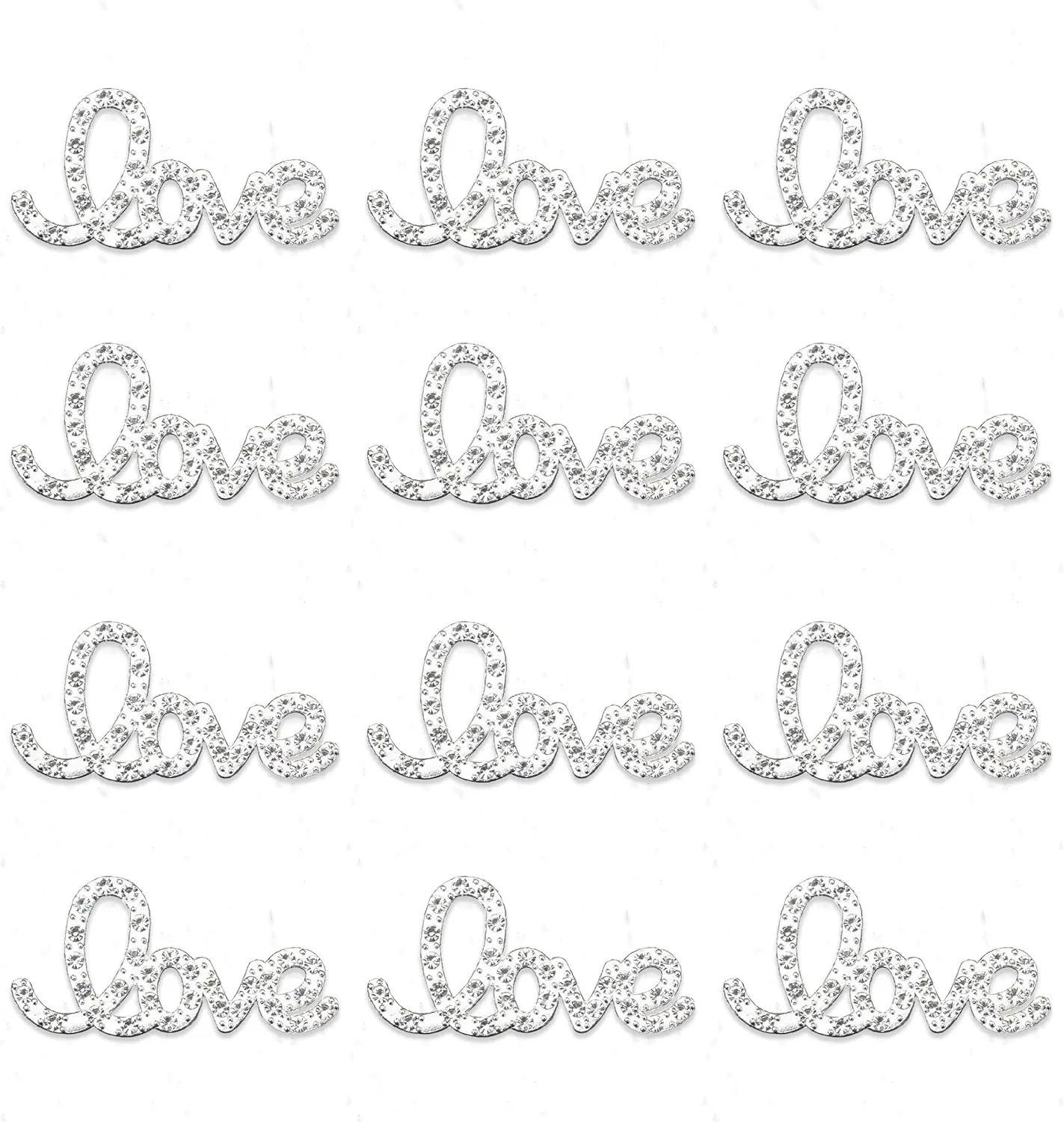 30 PCS Full Rhinestone Letter Love Embellishment Patch Phone Case Phone Back Beautification Decorations DIY Handicraft Accessories Gift Box Clothes Bag Flower Decor (Silver)