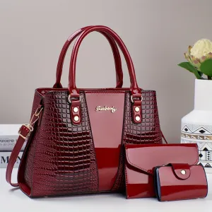 3pcs Crocodile Pattern Faux Leather Satchel
