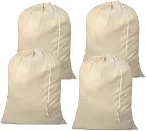 4 Pack Reusable Laundry Bags - 100% Cotton Multi Purpose Travel Laundry Bag - Durable & Machine Washable - Large Laundry Bag 28 x 36"