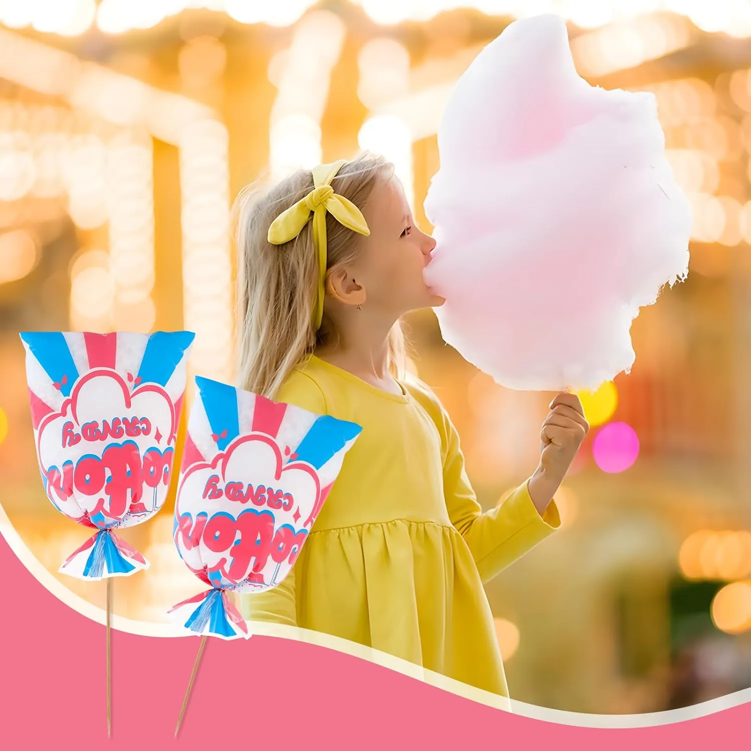 400 Pcs Carnival Cotton Candy Bags 14 x 20 Inch Carnival Circus Cellophane Bags with Ties for with Print Circus Carnival for Carnivals Circus Party Favors Party Event Serves