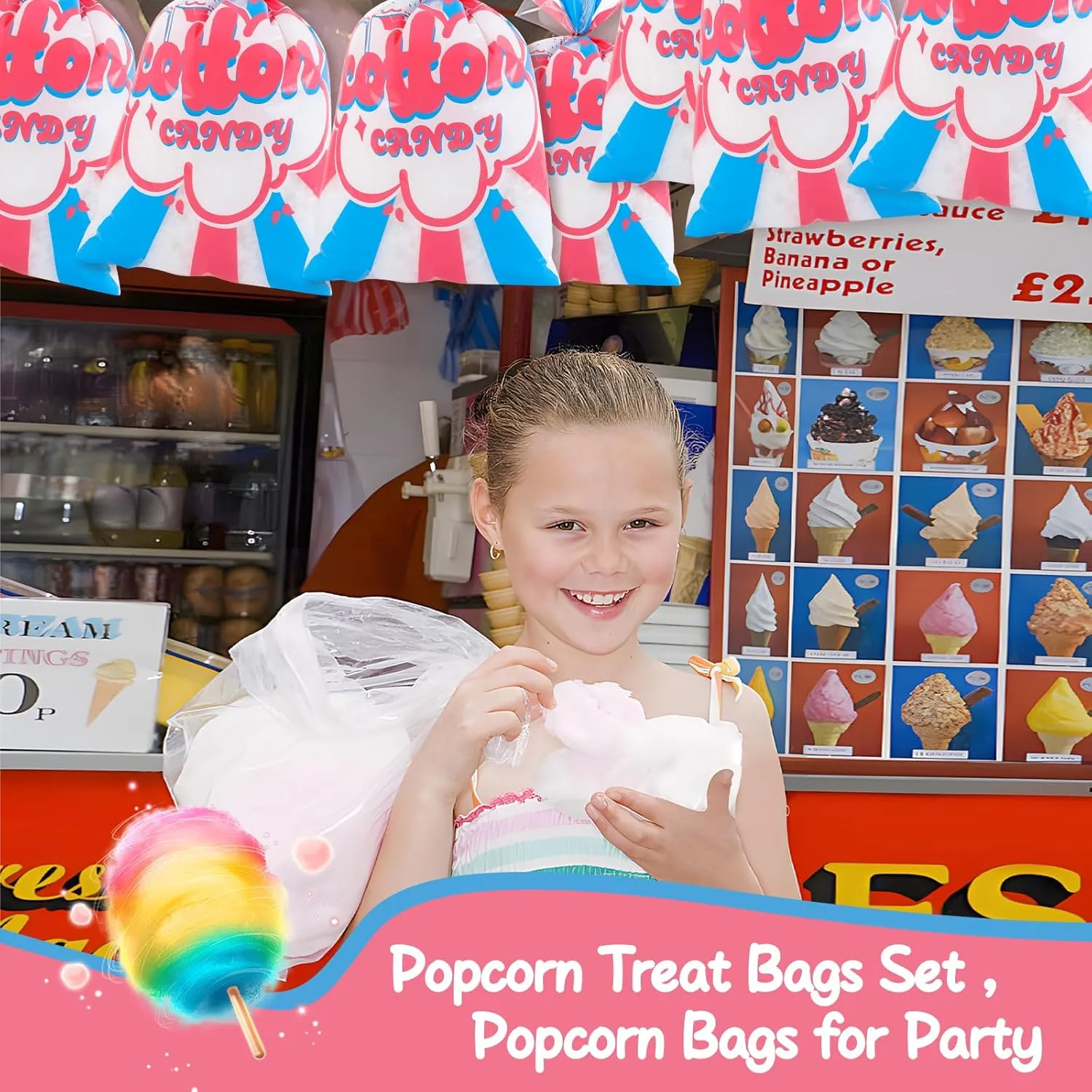 400 Pcs Carnival Cotton Candy Bags 14 x 20 Inch Carnival Circus Cellophane Bags with Ties for with Print Circus Carnival for Carnivals Circus Party Favors Party Event Serves