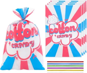 400 Pcs Carnival Cotton Candy Bags 14 x 20 Inch Carnival Circus Cellophane Bags with Ties for with Print Circus Carnival for Carnivals Circus Party Favors Party Event Serves