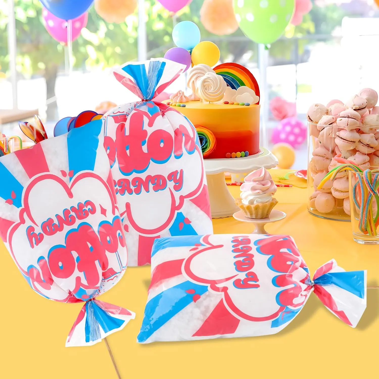 400 Pcs Carnival Cotton Candy Bags 14 x 20 Inch Carnival Circus Cellophane Bags with Ties for with Print Circus Carnival for Carnivals Circus Party Favors Party Event Serves