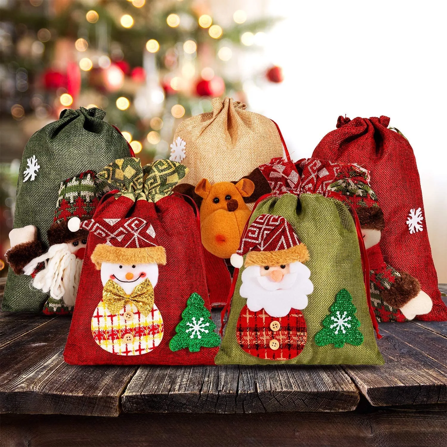5-Pack: Drawstring Christmas Bags