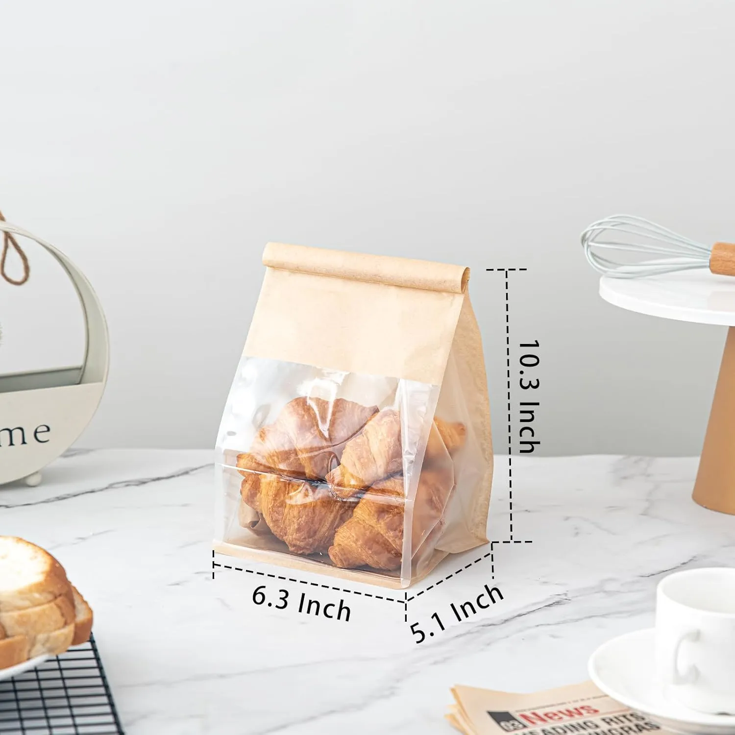 50 Pcs 6.3 Inch Bread Bags with Tin Tie, Medium Loaf Bags Made Of Brown Cotton Paper, Storage Packing Bag with Clear Window for Bakery, Cafe, Homemade Bread
