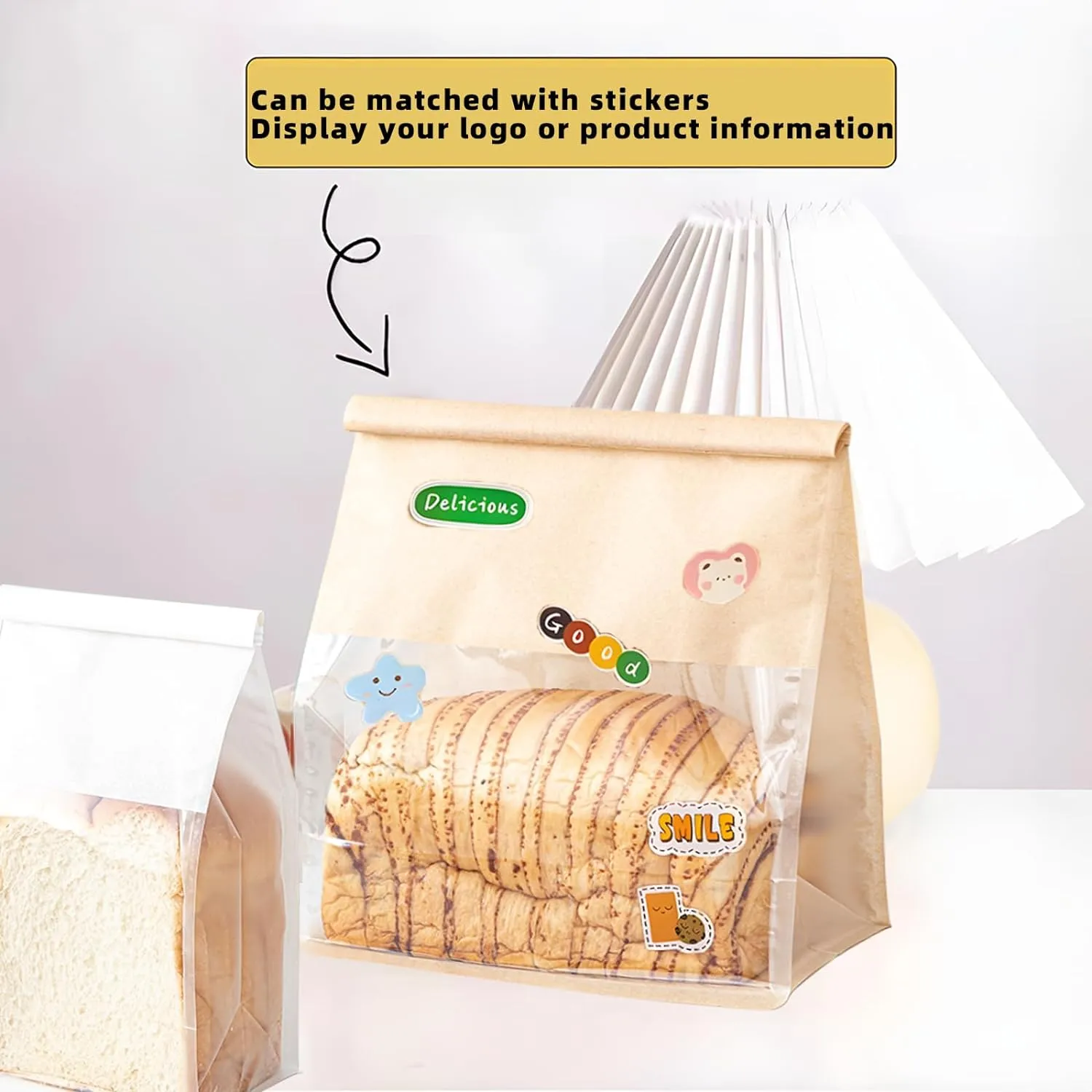 50 Pcs 6.3 Inch Bread Bags with Tin Tie, Medium Loaf Bags Made Of Brown Cotton Paper, Storage Packing Bag with Clear Window for Bakery, Cafe, Homemade Bread