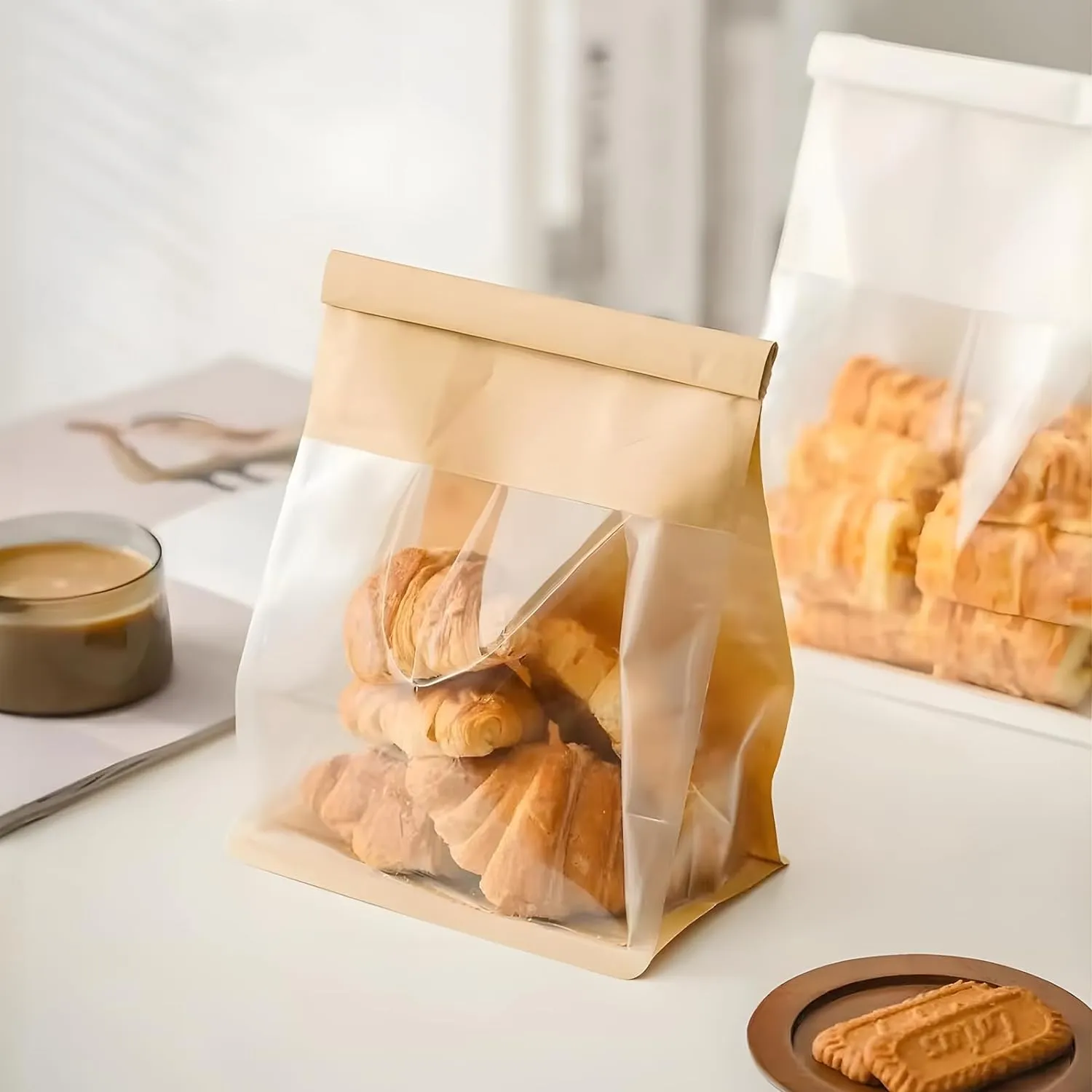 50 Pcs 6.3 Inch Bread Bags with Tin Tie, Medium Loaf Bags Made Of Brown Cotton Paper, Storage Packing Bag with Clear Window for Bakery, Cafe, Homemade Bread