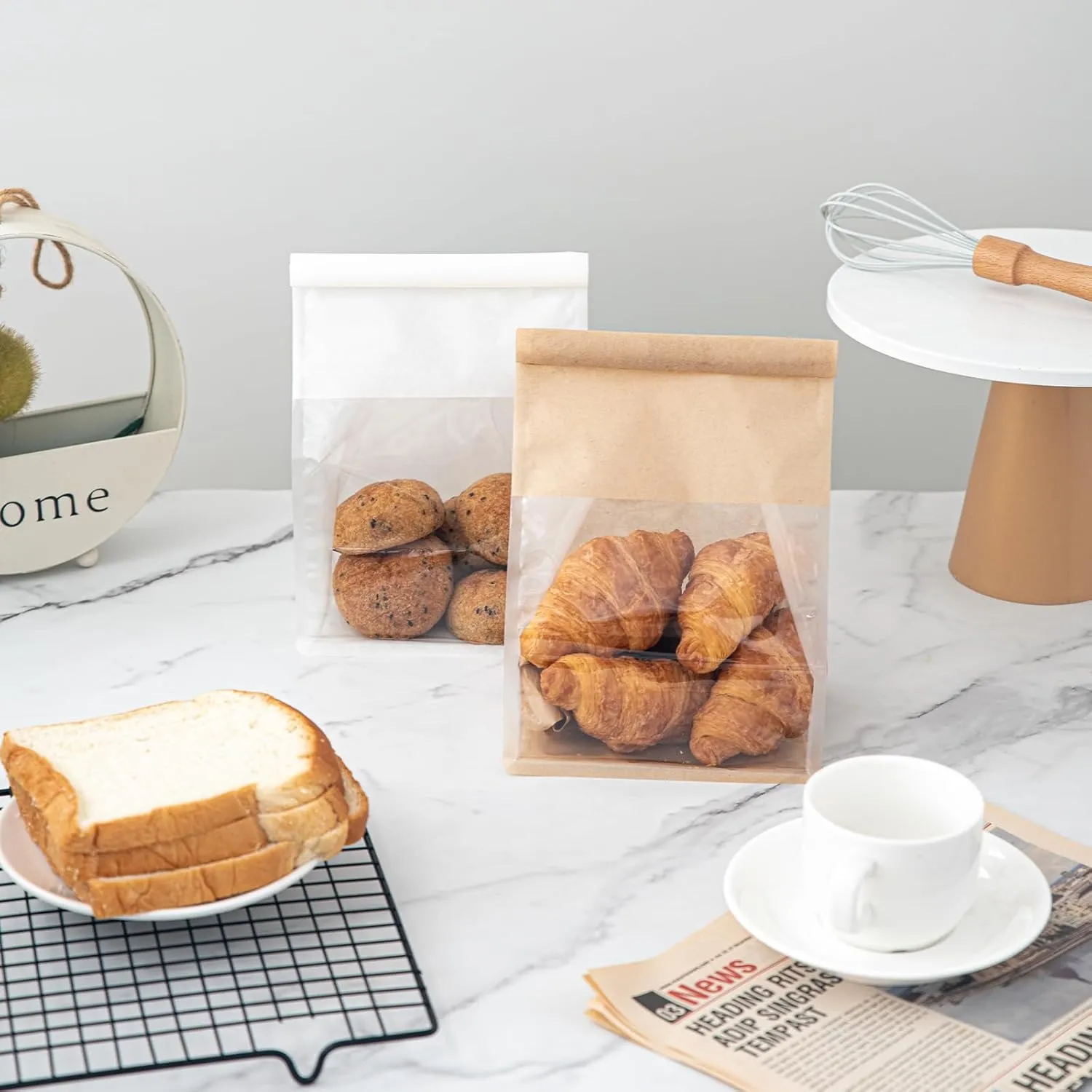 50 Pcs 6.3 Inch Bread Bags with Tin Tie, Medium Loaf Bags Made Of Brown Cotton Paper, Storage Packing Bag with Clear Window for Bakery, Cafe, Homemade Bread