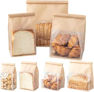 50 Pcs 6.3 Inch Bread Bags with Tin Tie, Medium Loaf Bags Made Of Brown Cotton Paper, Storage Packing Bag with Clear Window for Bakery, Cafe, Homemade Bread