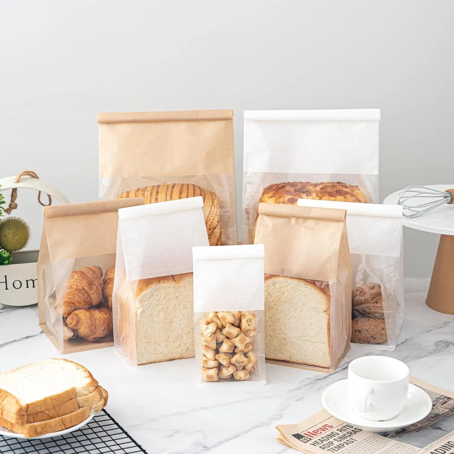 50 Pcs 6.3 Inch Bread Bags with Tin Tie, Medium Loaf Bags Made Of Brown Cotton Paper, Storage Packing Bag with Clear Window for Bakery, Cafe, Homemade Bread