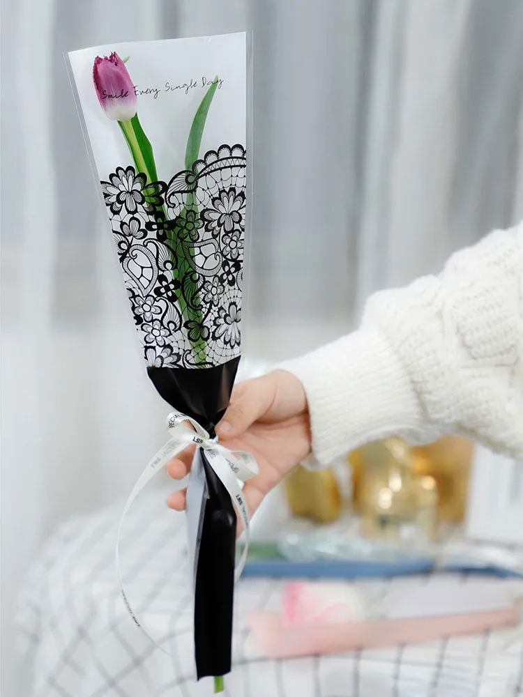 50pcs Lace Print Single Stem Flower Sleeves