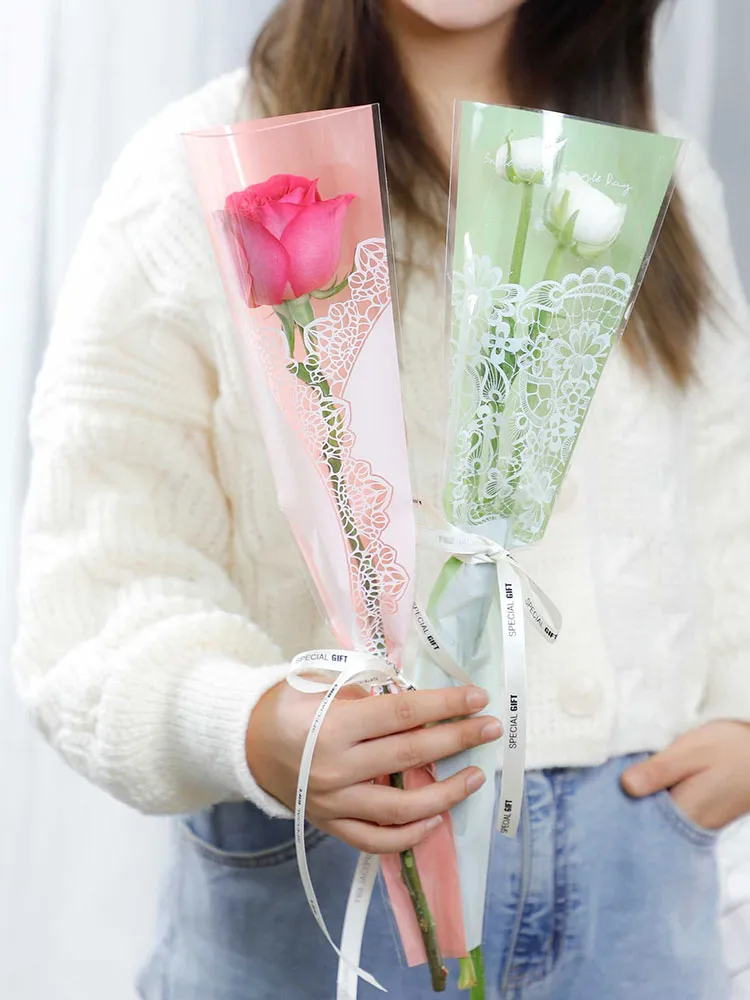 50pcs Lace Print Single Stem Flower Sleeves