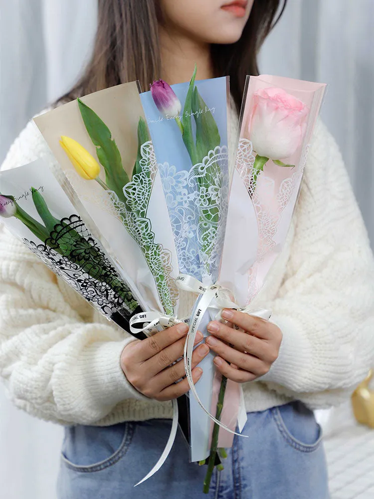 50pcs Lace Print Single Stem Flower Sleeves