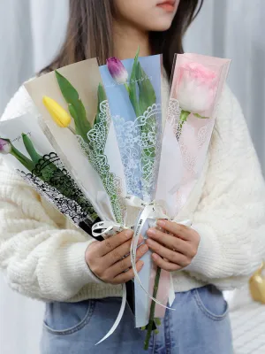 50pcs Lace Print Single Stem Flower Sleeves