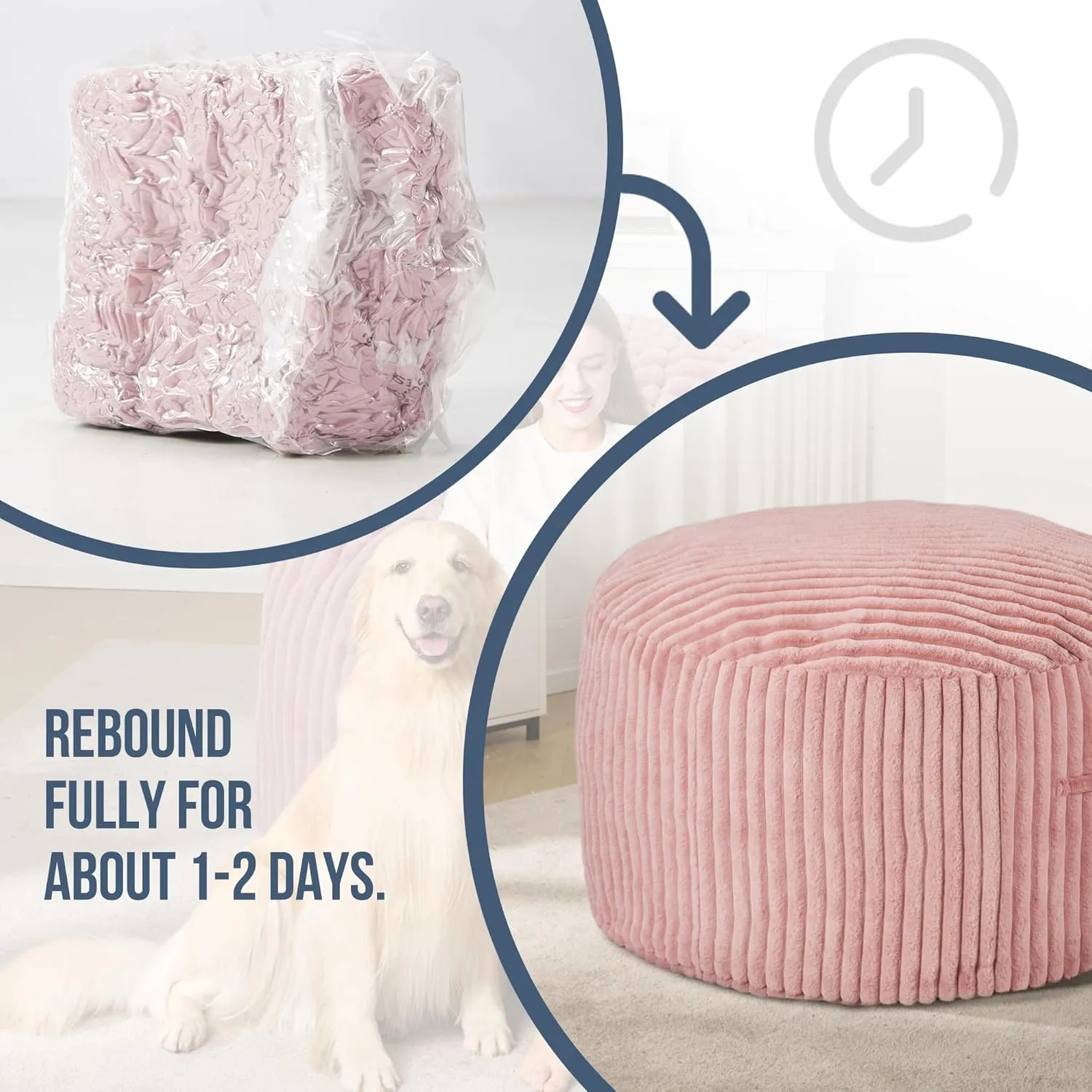 5ft Bean Bag Chairs for Adults Large Beanbag Chair with Stripe Plush Cover Big Bean Bag Chair for Living Room Bedroom Dorm Office