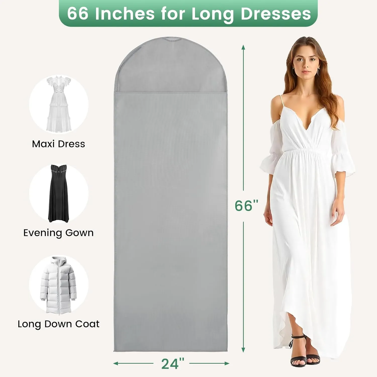 66 Inch Garment Bags for Hanging Clothes - Long Dress Bags for Gowms Closet Wardrobe Storage Travel - 2 Pack